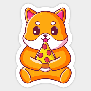 Cute shiba inu eating pizza Sticker